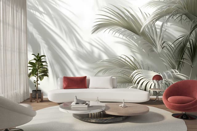Minimalist White Palm Leaf Shadow Wallpaper for Living Room