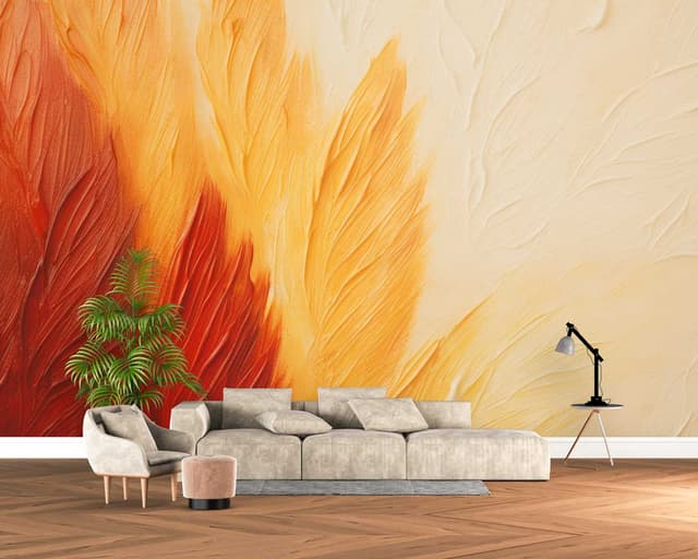 Burnt Orange Impasto Feather Texture Wallpaper for Walls