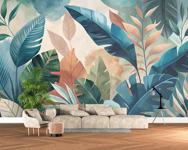 Tropical Watercolour Leaves Wallpaper Mural for Living Room